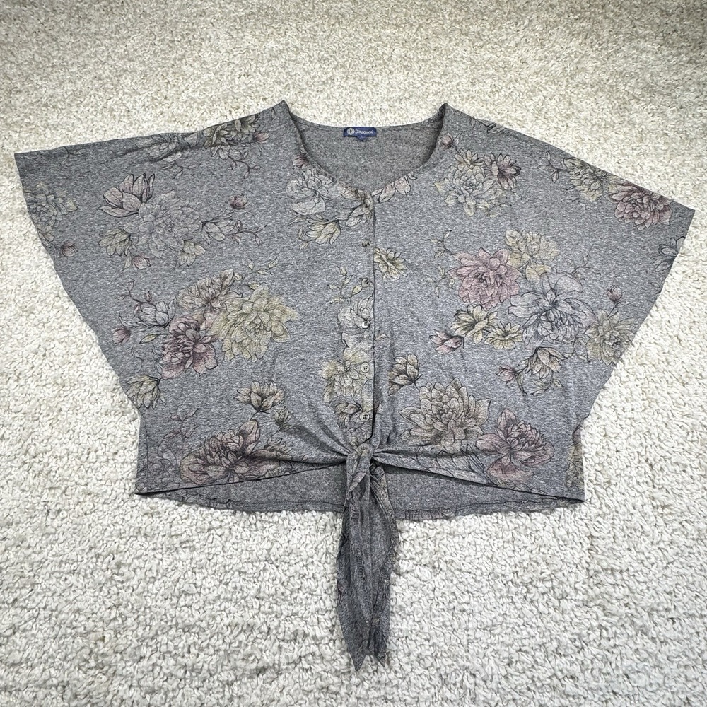 Democracy Top Women's Large‎ Floral Gray Dolman Sleeve Cottagecore Blouse